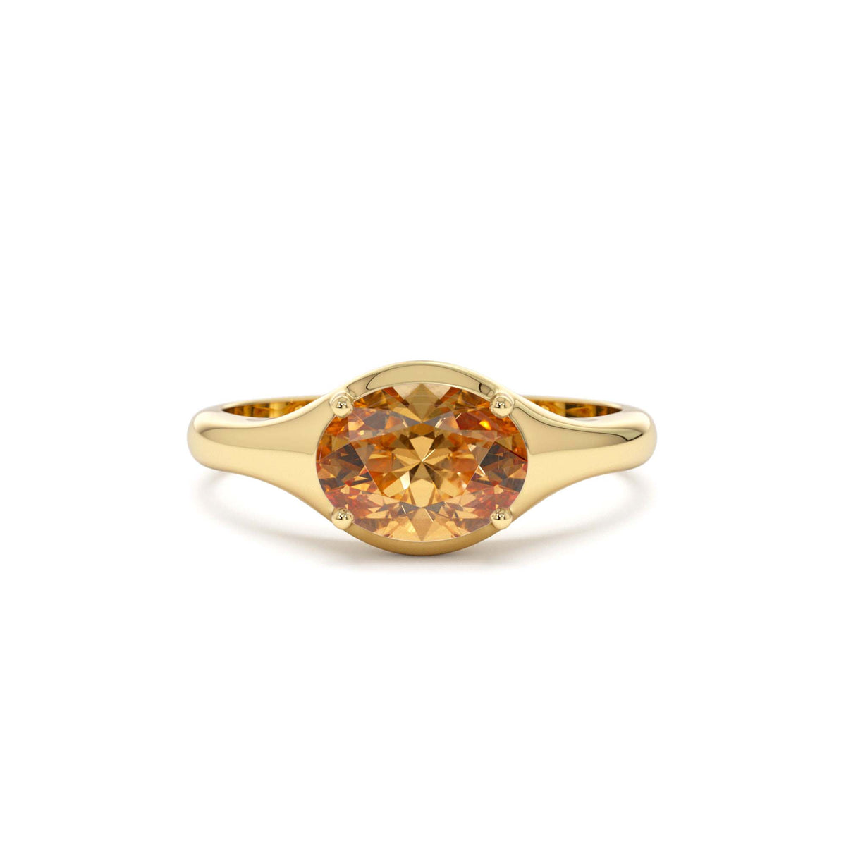 Oval Shape Prong Setting Citrine Ring in 14K Gold — view 1