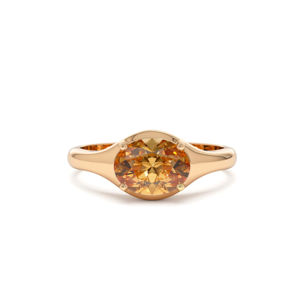 Oval Shape Prong Setting Citrine Ring in 14K Gold — view 5