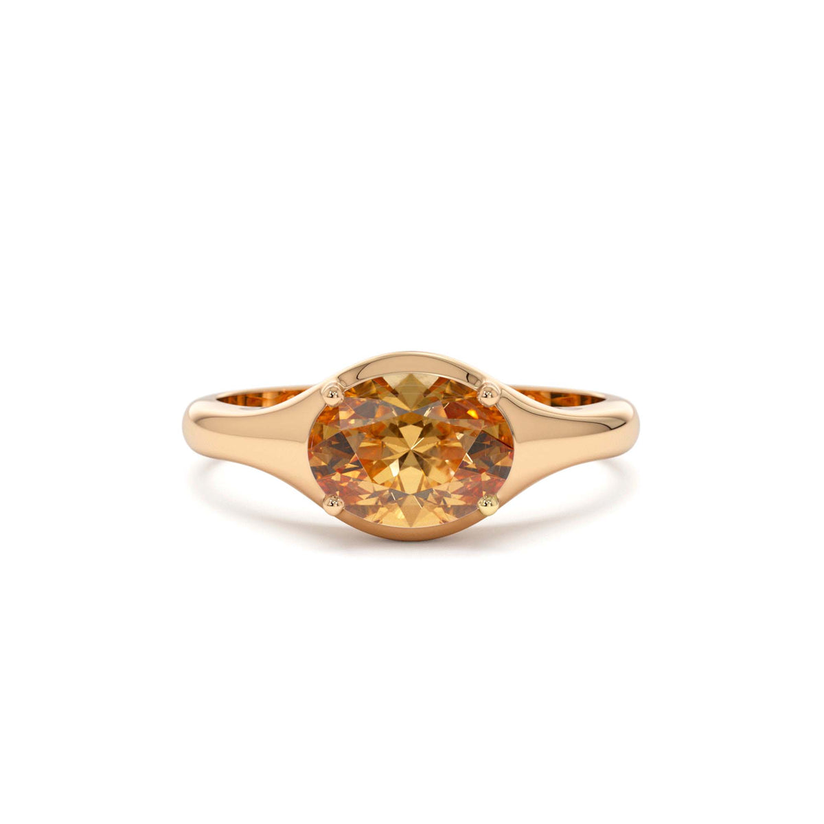 Oval Shape Prong Setting Citrine Ring in 14K Gold — view 5