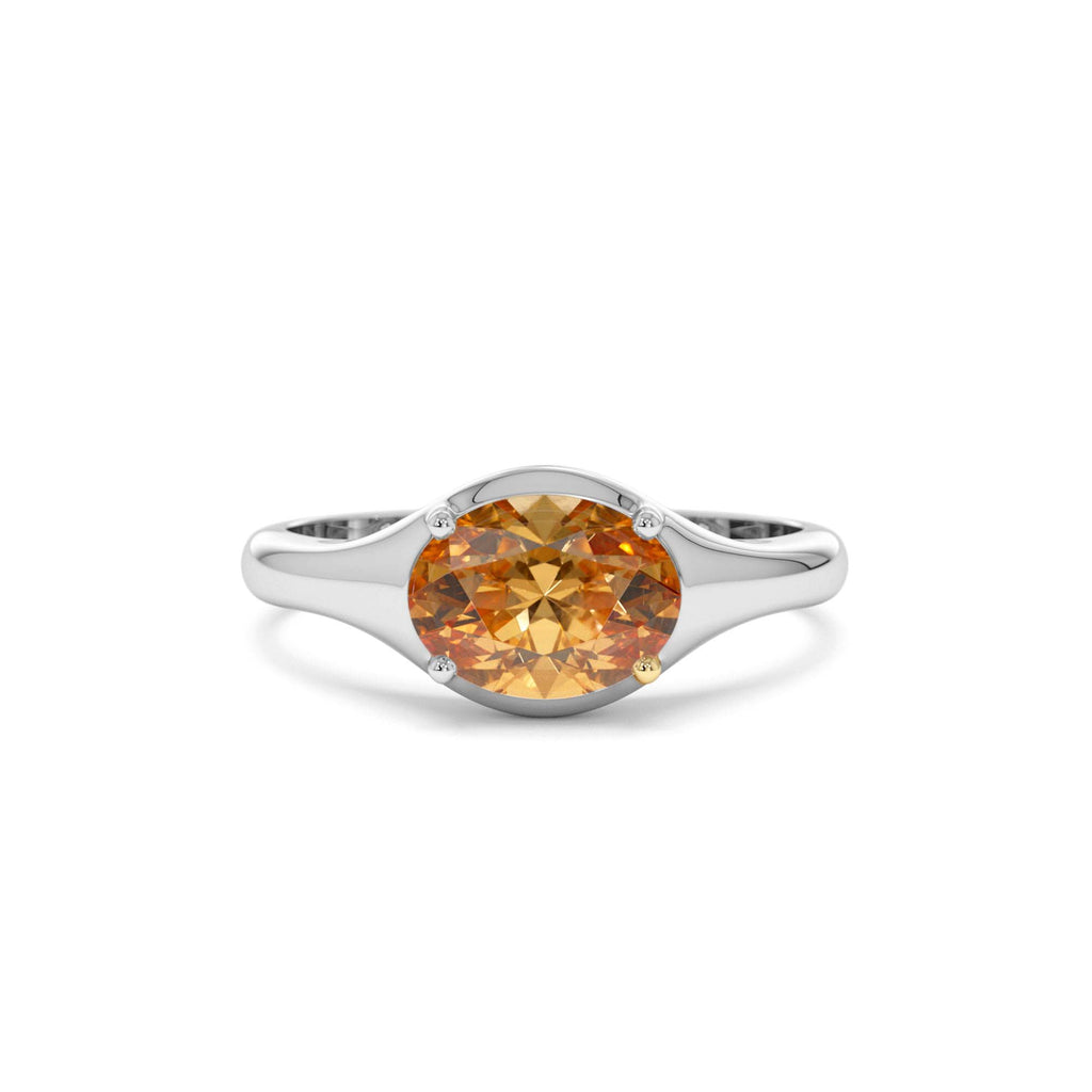 Oval Shape Prong Setting Citrine Ring in 14K Gold — view 4