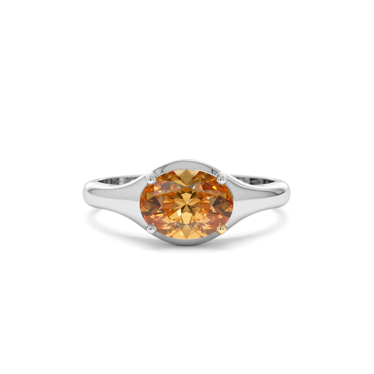 Oval Shape Prong Setting Citrine Ring in 14K Gold — view 4