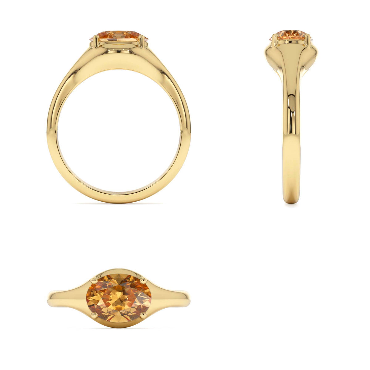 Oval Shape Prong Setting Citrine Ring in 14K Gold — view 2
