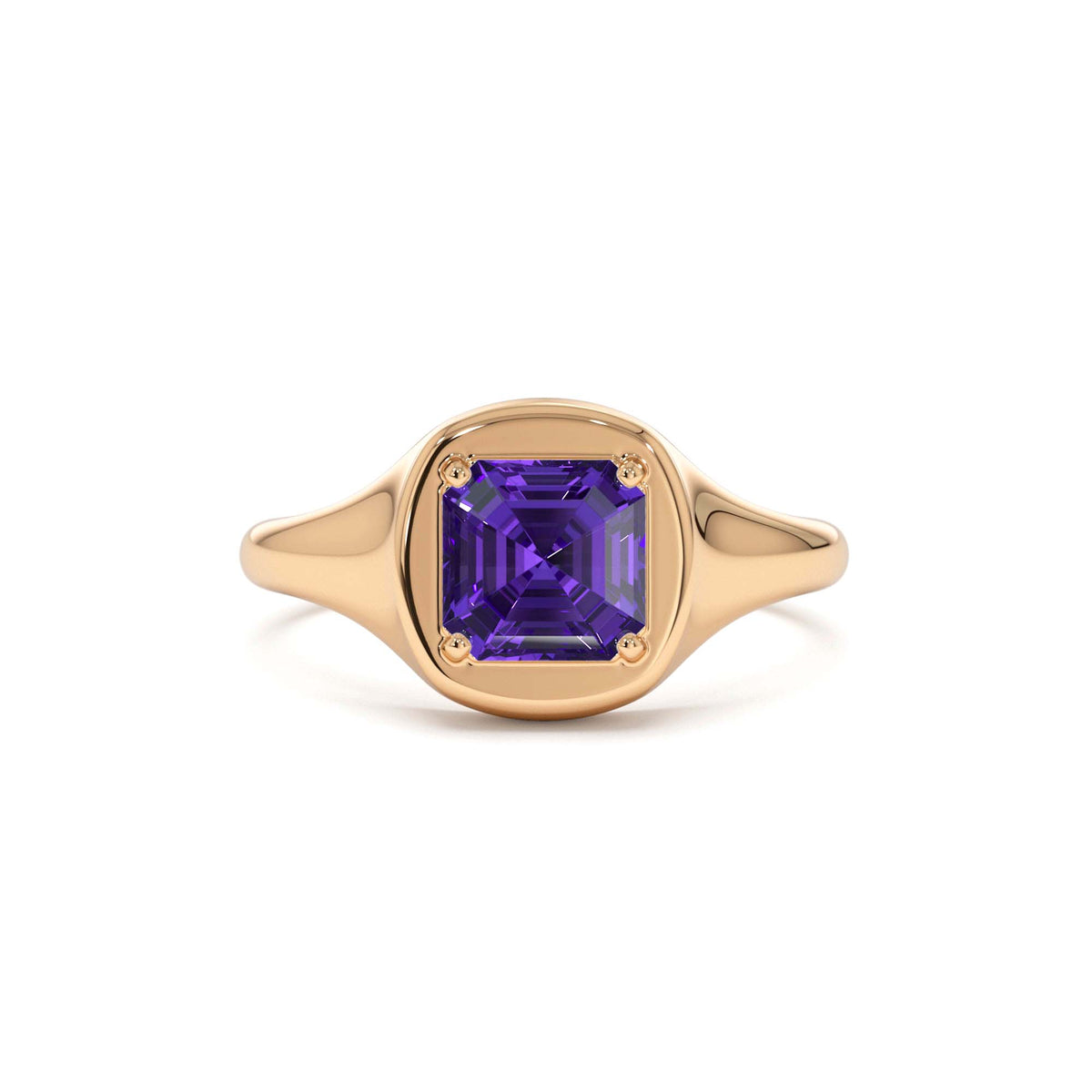 Asscher Cut Amethyst Signet Ring in 14K Gold — view 5