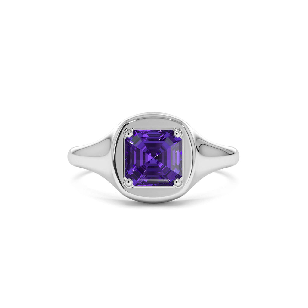 Asscher Cut Amethyst Signet Ring in 14K Gold — view 4