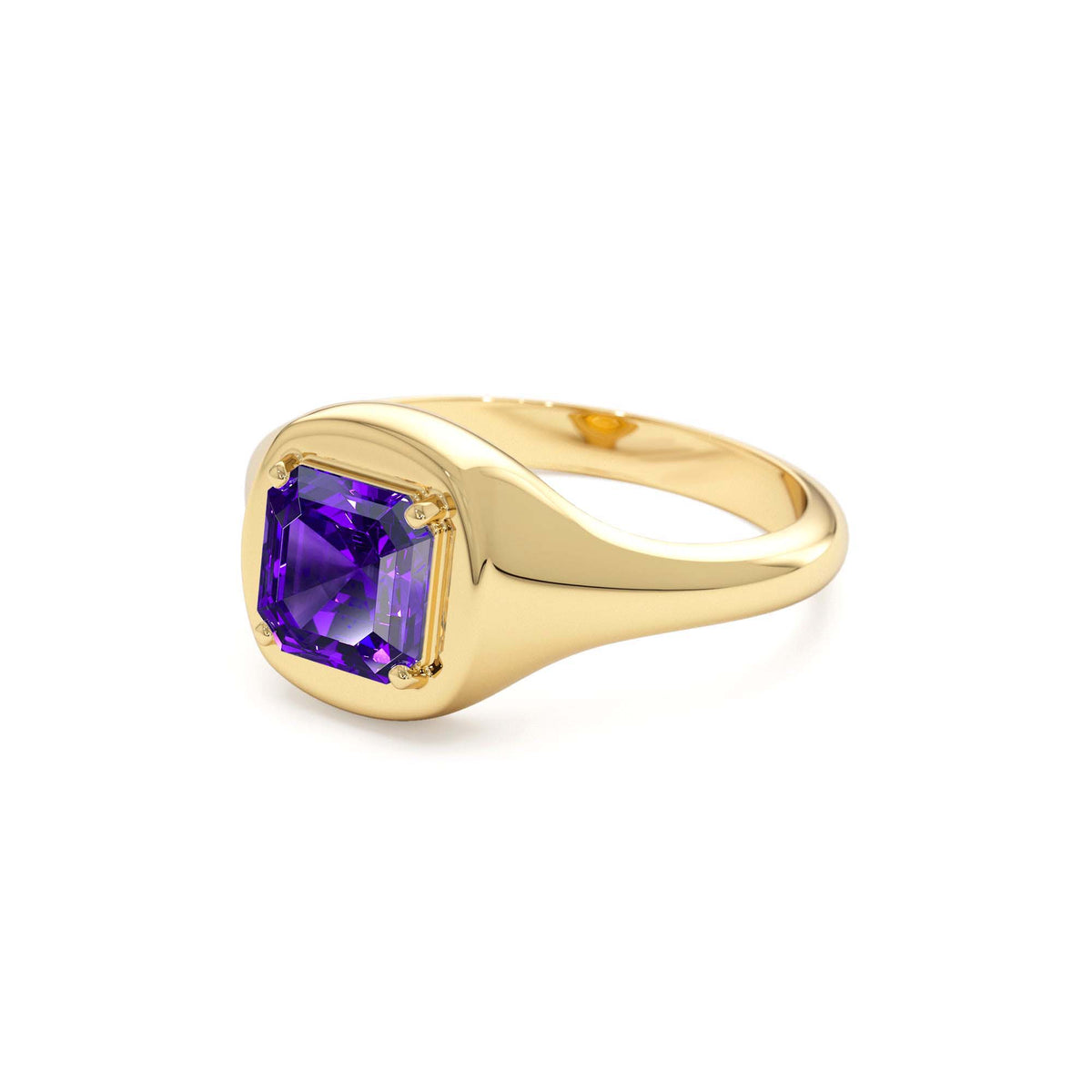 Asscher Cut Amethyst Signet Ring in 14K Gold — view 2