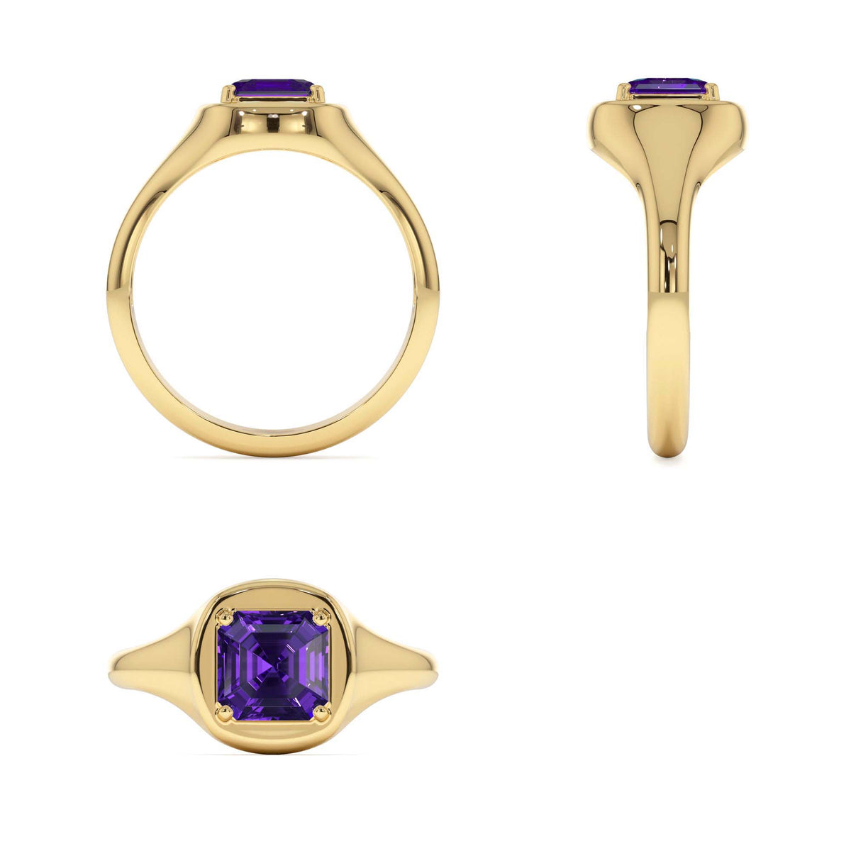 Asscher Cut Amethyst Signet Ring in 14K Gold — view 3