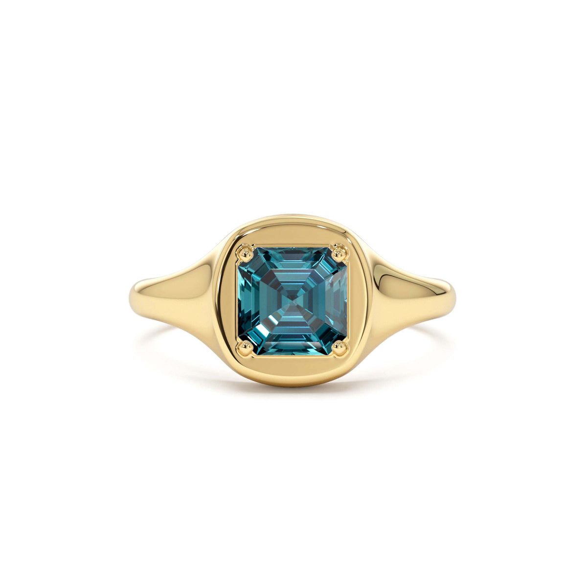 Asscher Cut London Blue Topaz Signet Ring in 14K Gold — view 1