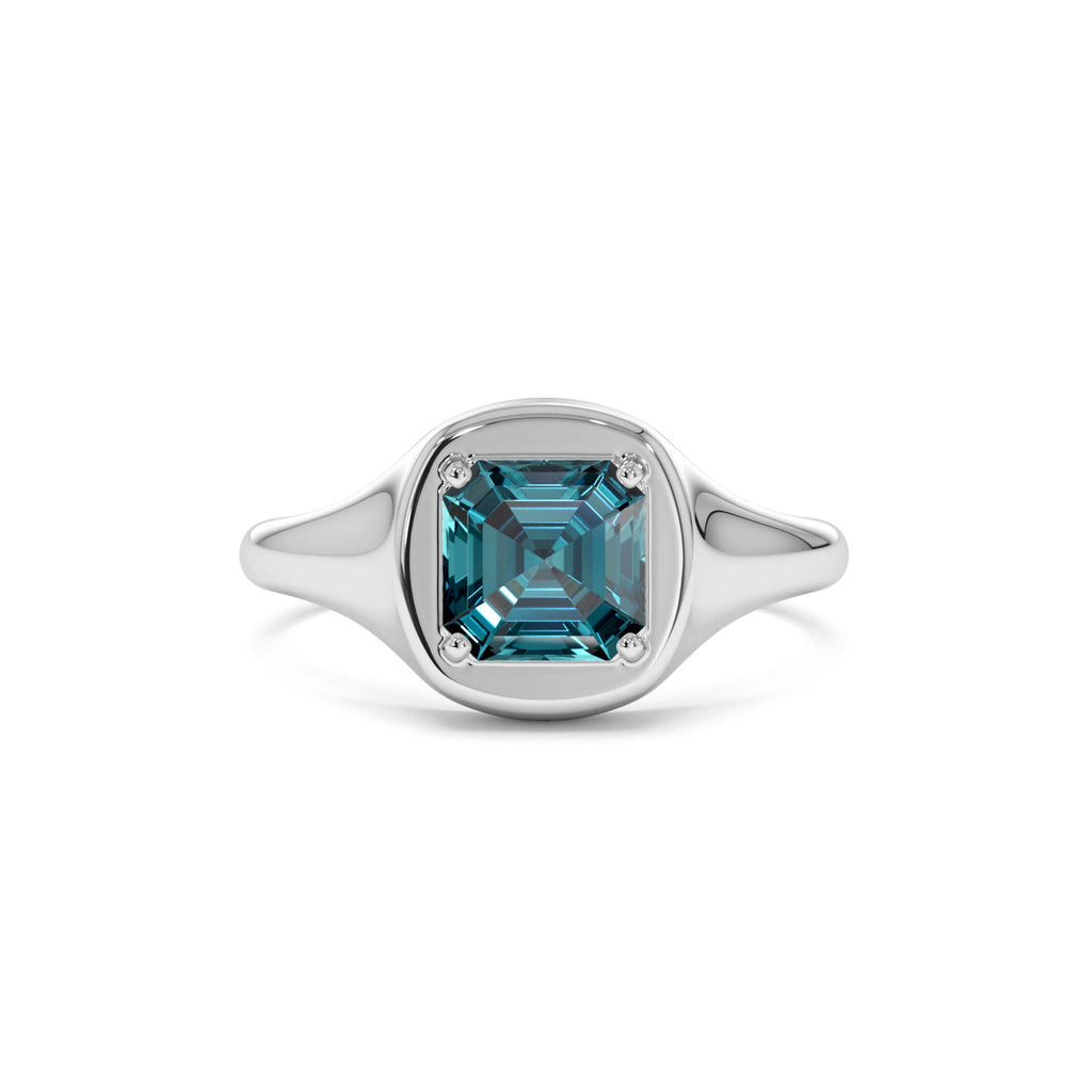 Asscher Cut London Blue Topaz Signet Ring in 14K Gold — view 4