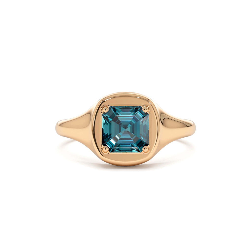 Asscher Cut London Blue Topaz Signet Ring in 14K Gold — view 5