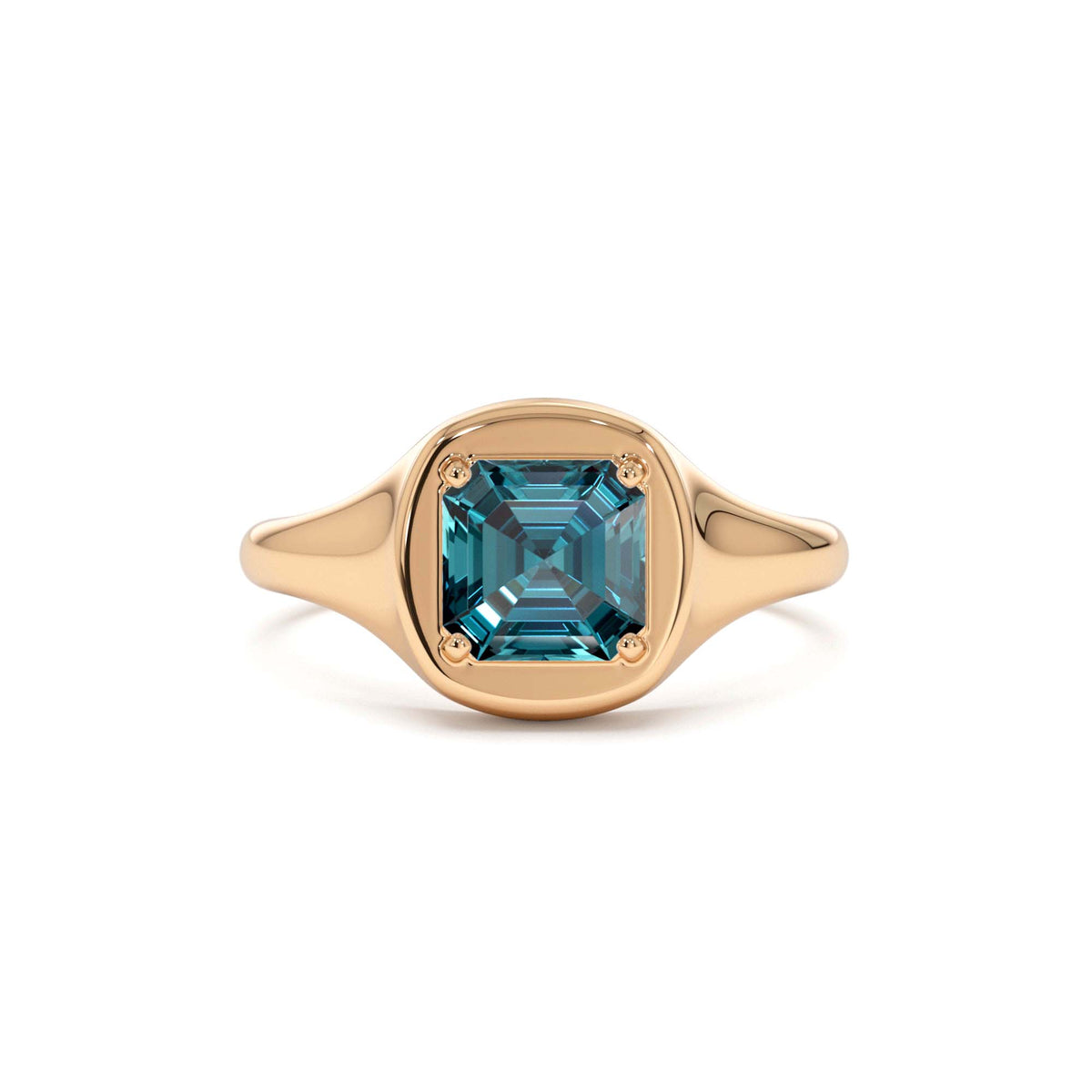 Asscher Cut London Blue Topaz Signet Ring in 14K Gold — view 5