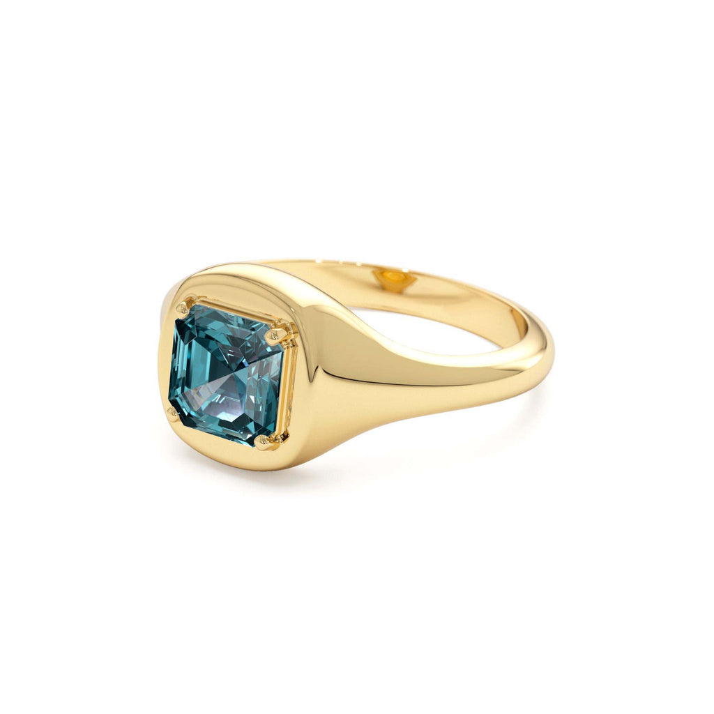 Asscher Cut London Blue Topaz Signet Ring in 14K Gold — view 2