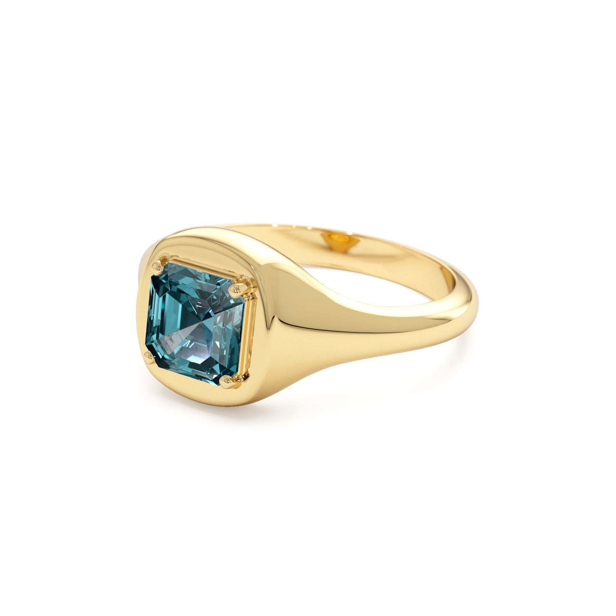 Asscher Cut London Blue Topaz Signet Ring in 14K Gold — view 2
