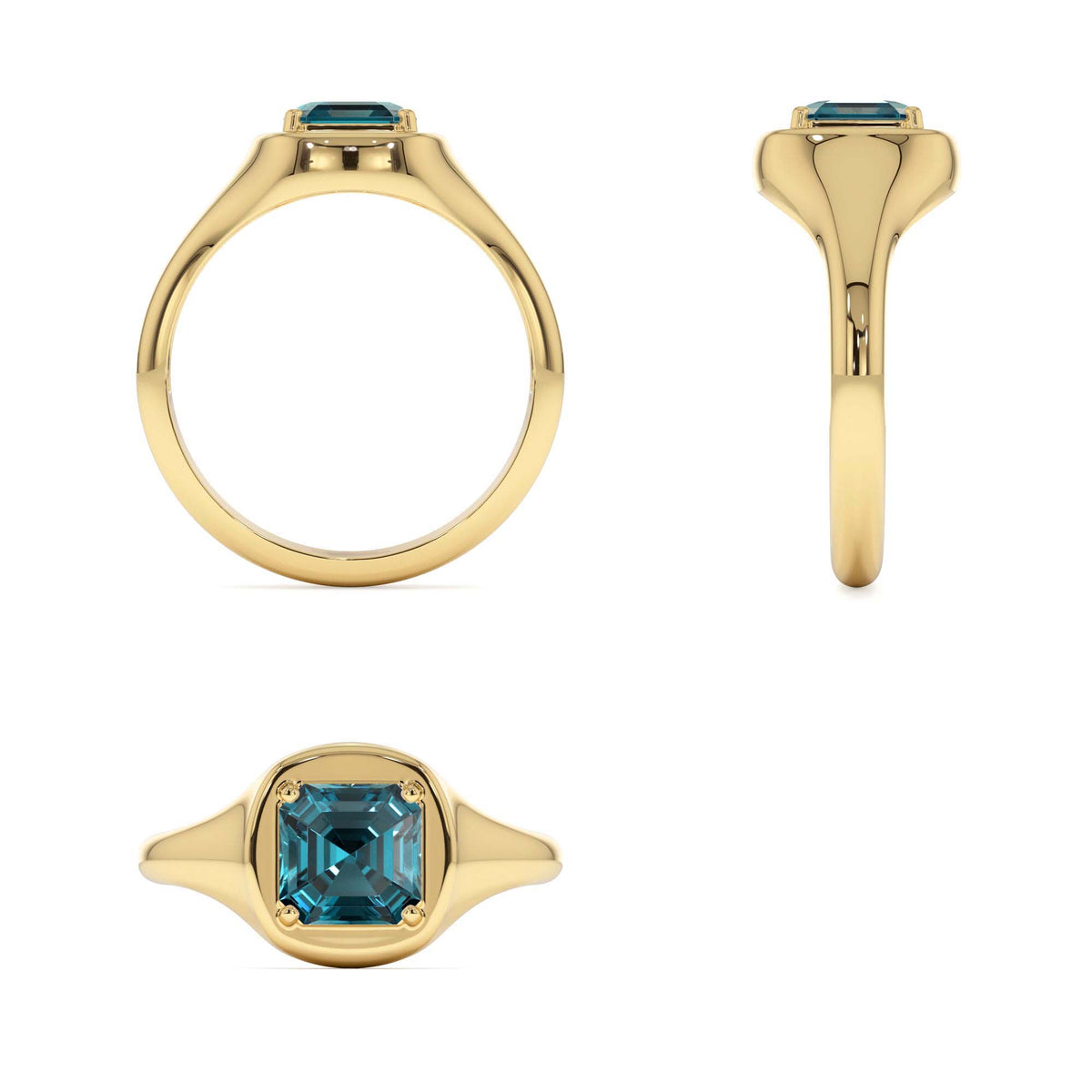 Asscher Cut London Blue Topaz Signet Ring in 14K Gold — view 3
