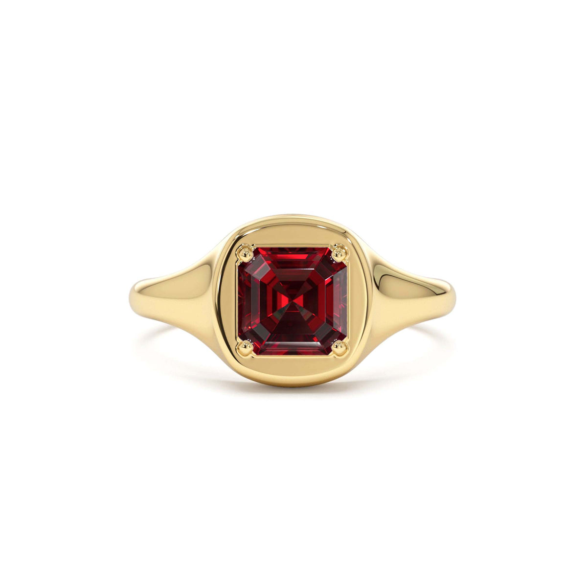 Asscher Cut Garnet Signet Ring in 14K Gold — view 1