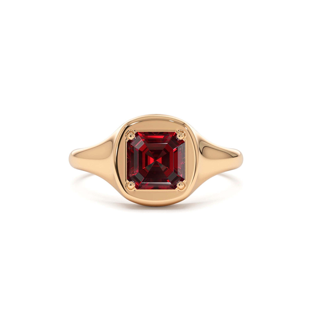 Asscher Cut Garnet Signet Ring in 14K Gold — view 5