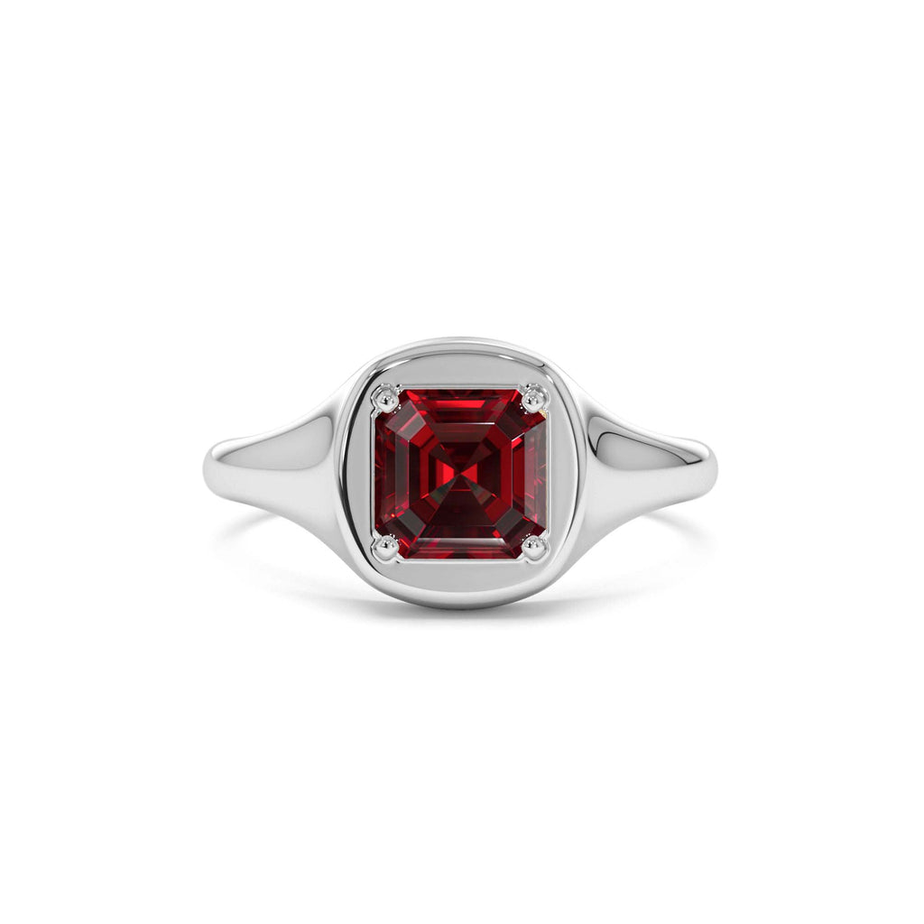 Asscher Cut Garnet Signet Ring in 14K Gold — view 4