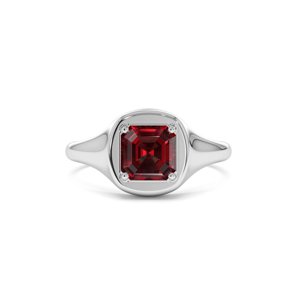 Asscher Cut Garnet Signet Ring in 14K Gold — view 4