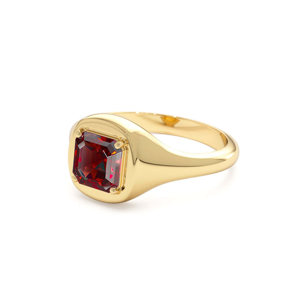 Asscher Cut Garnet Signet Ring in 14K Gold — view 2