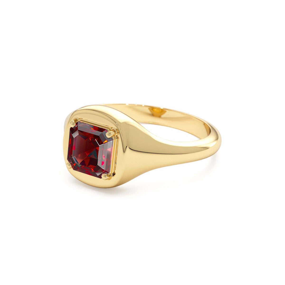Asscher Cut Garnet Signet Ring in 14K Gold — view 2
