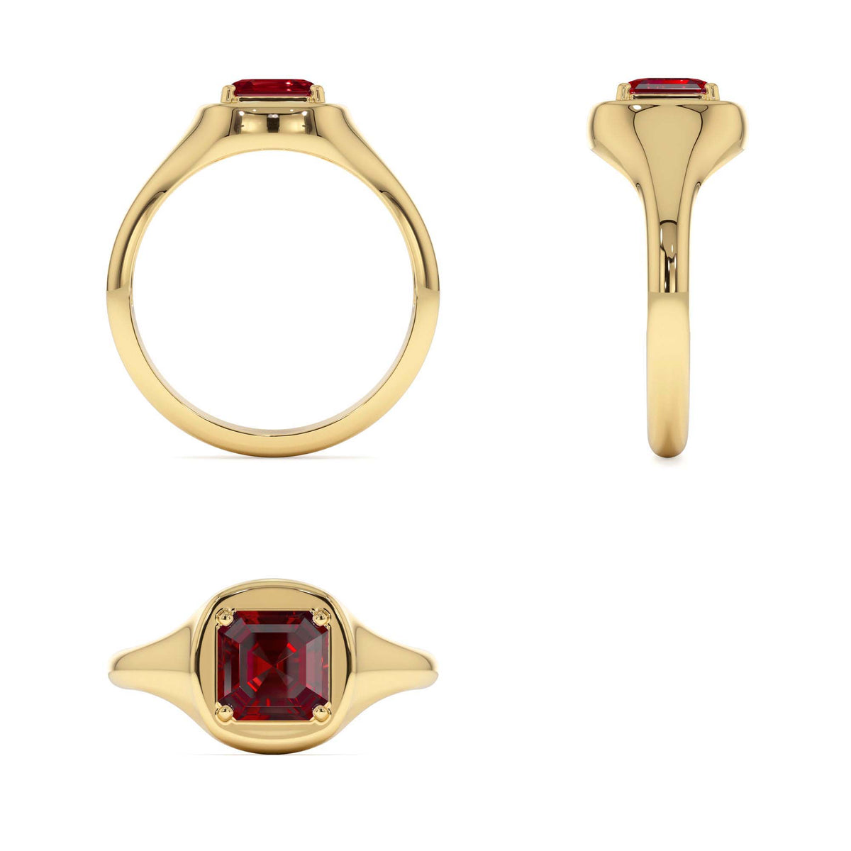 Asscher Cut Garnet Signet Ring in 14K Gold — view 3