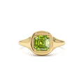 Asscher Cut Peridot Signet Ring in 14K Gold — view 1