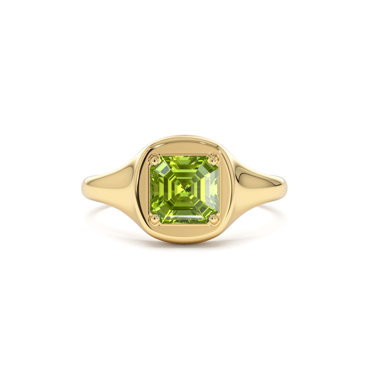 Asscher Cut Peridot Signet Ring in 14K Gold — view 1