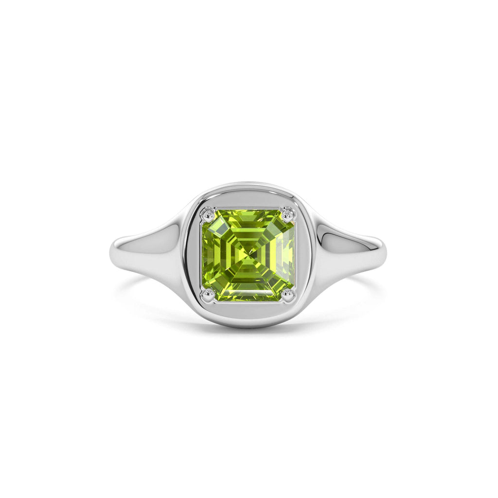Asscher Cut Peridot Signet Ring in 14K Gold — view 4