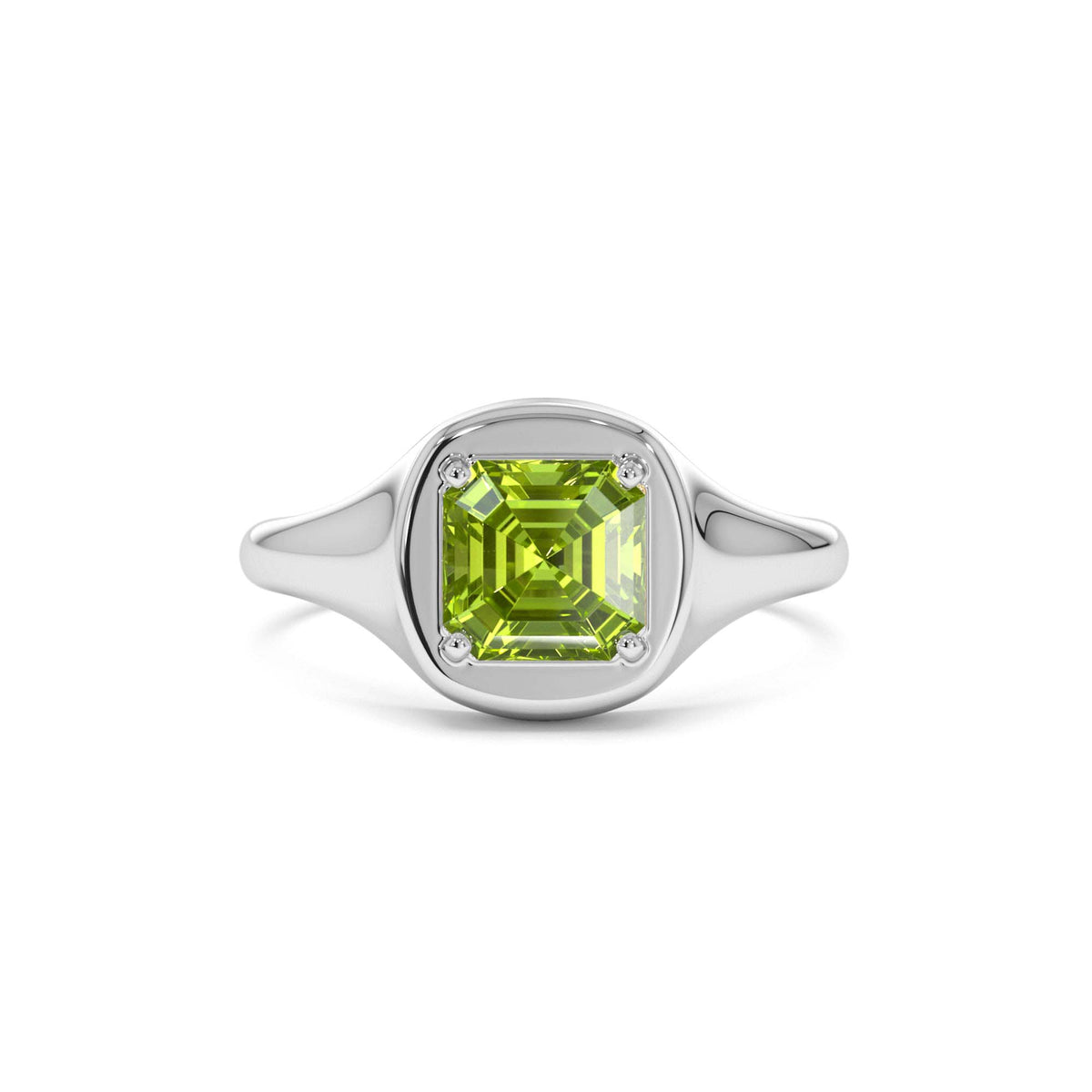 Asscher Cut Peridot Signet Ring in 14K Gold — view 4