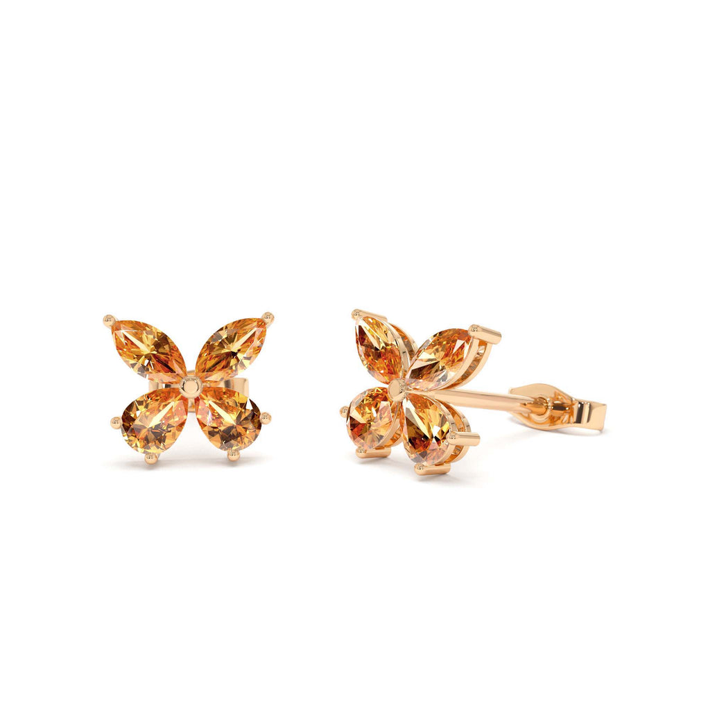 Citrine Butterfly Stud Earrings in 14K Gold — view 4