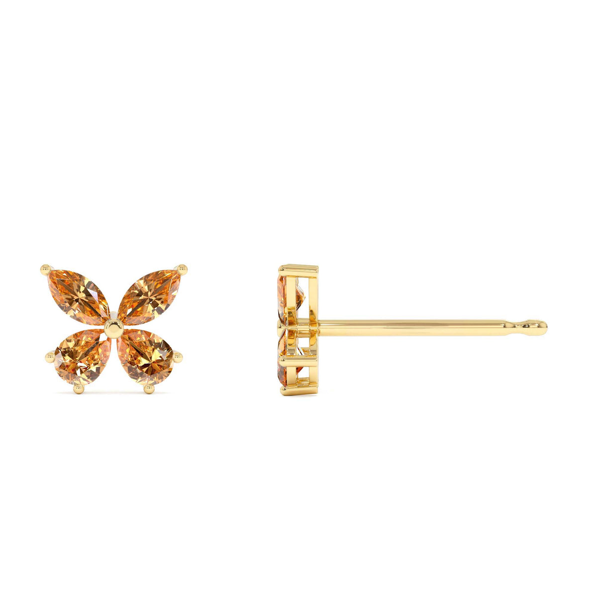 Citrine Butterfly Stud Earrings in 14K Gold — view 2