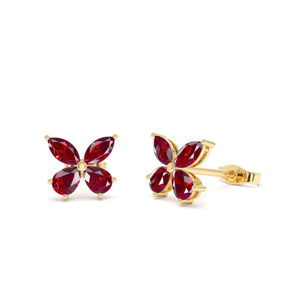Garnet Butterfly Stud Earrings in 14K Gold — view 1