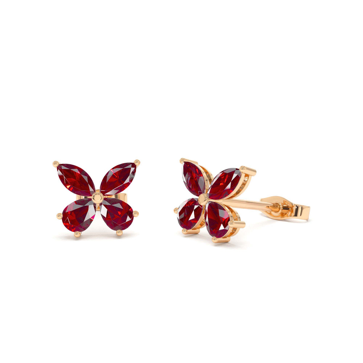 Garnet Butterfly Stud Earrings in 14K Gold — view 4