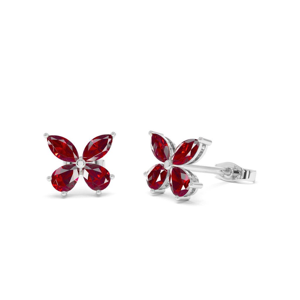 Garnet Butterfly Stud Earrings in 14K Gold — view 3