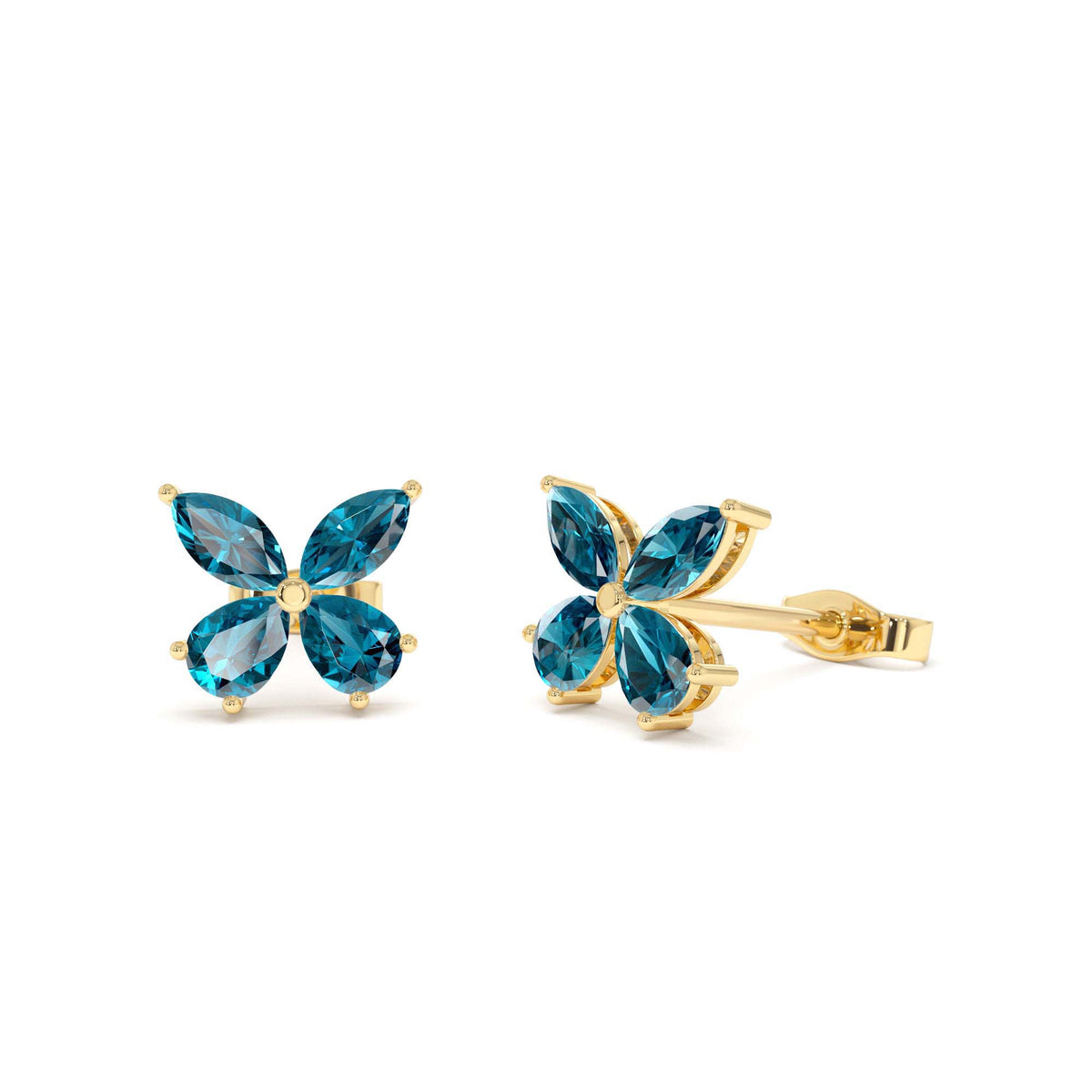 London Blue Topaz Butterfly Stud Earrings in 14K Gold — view 1