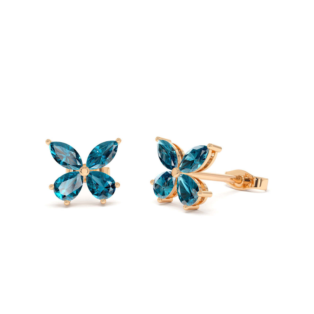 London Blue Topaz Butterfly Stud Earrings in 14K Gold — view 4
