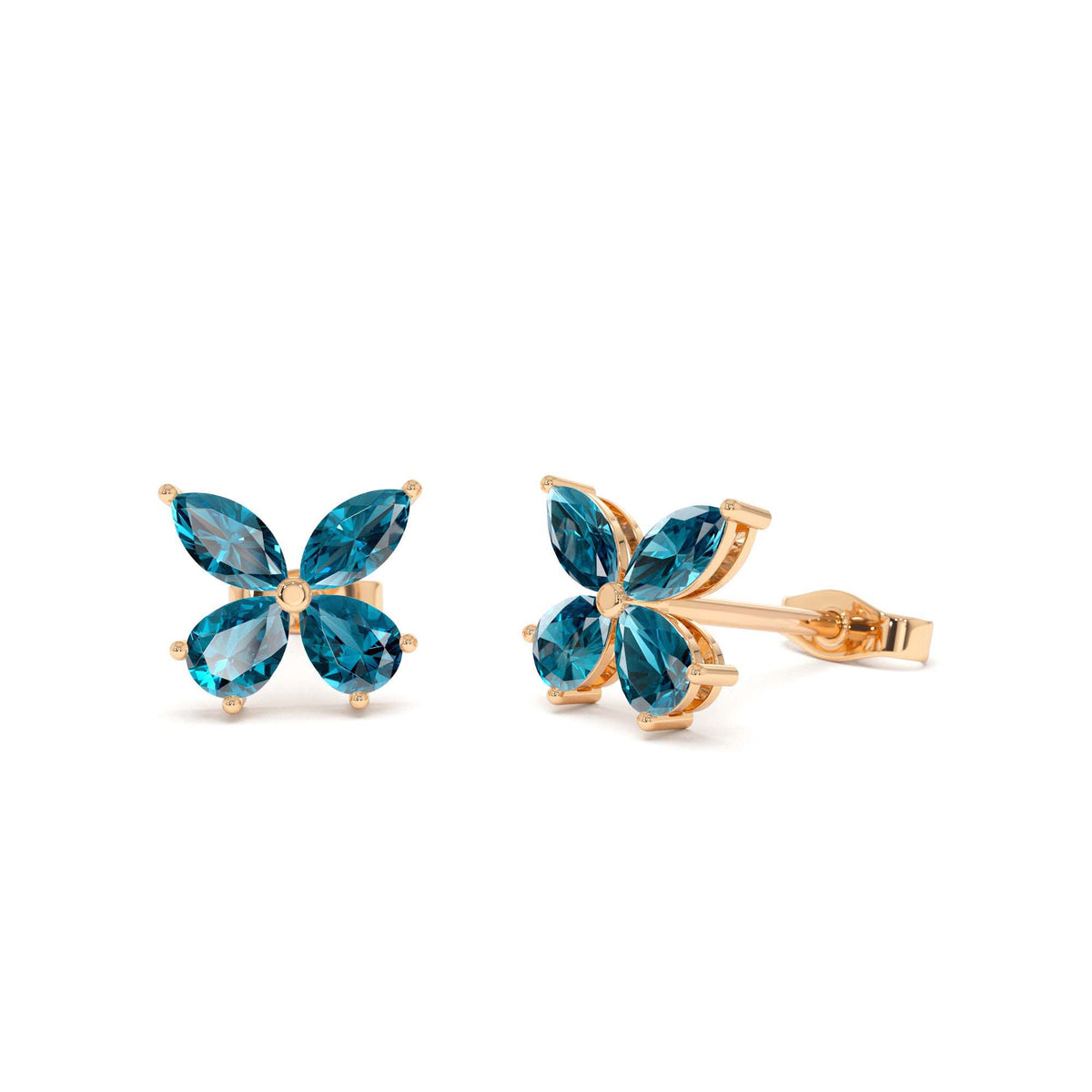 London Blue Topaz Butterfly Stud Earrings in 14K Gold — view 4