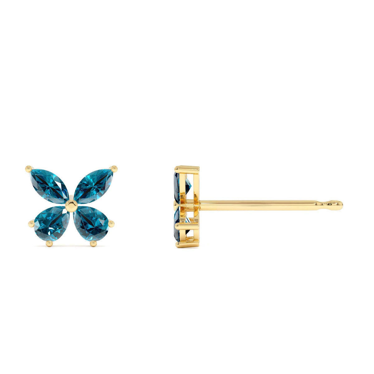 London Blue Topaz Butterfly Stud Earrings in 14K Gold — view 2