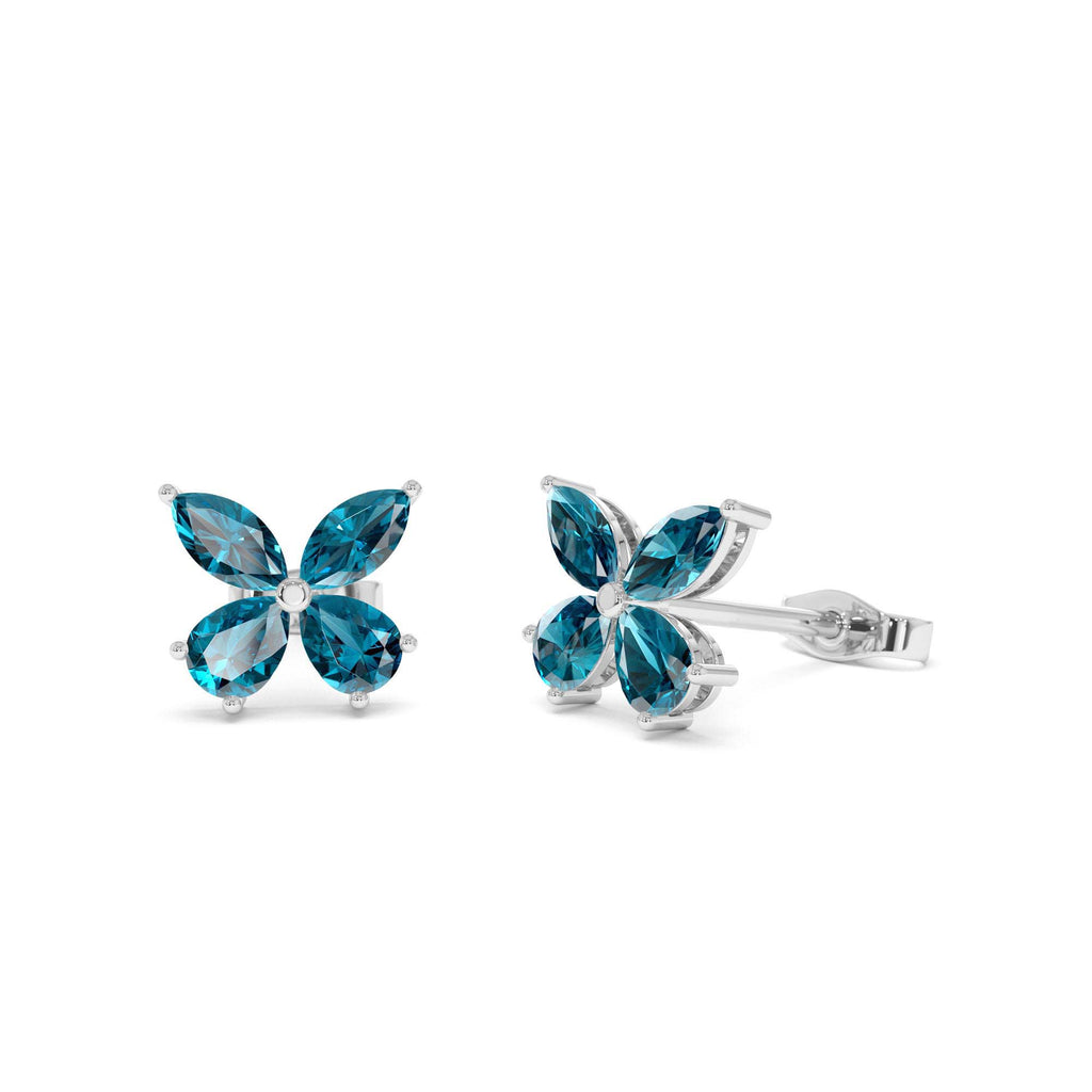 London Blue Topaz Butterfly Stud Earrings in 14K Gold — view 3