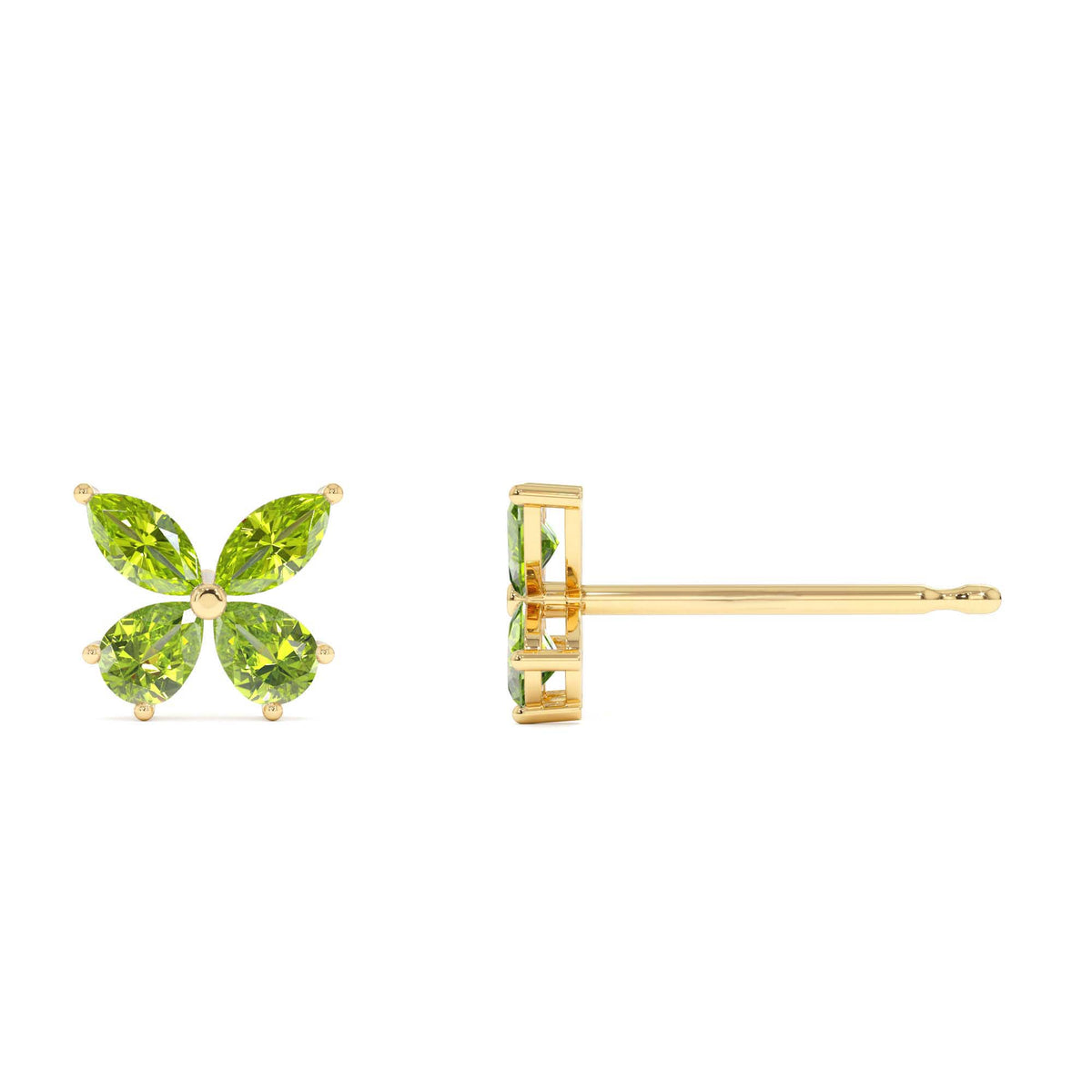 Peridot Butterfly Stud Earrings in 14K Gold — view 2