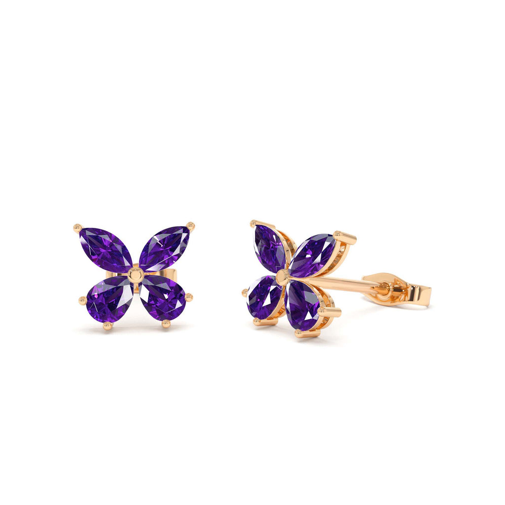 Amethyst Butterfly Stud Earrings in 14K Gold — view 4