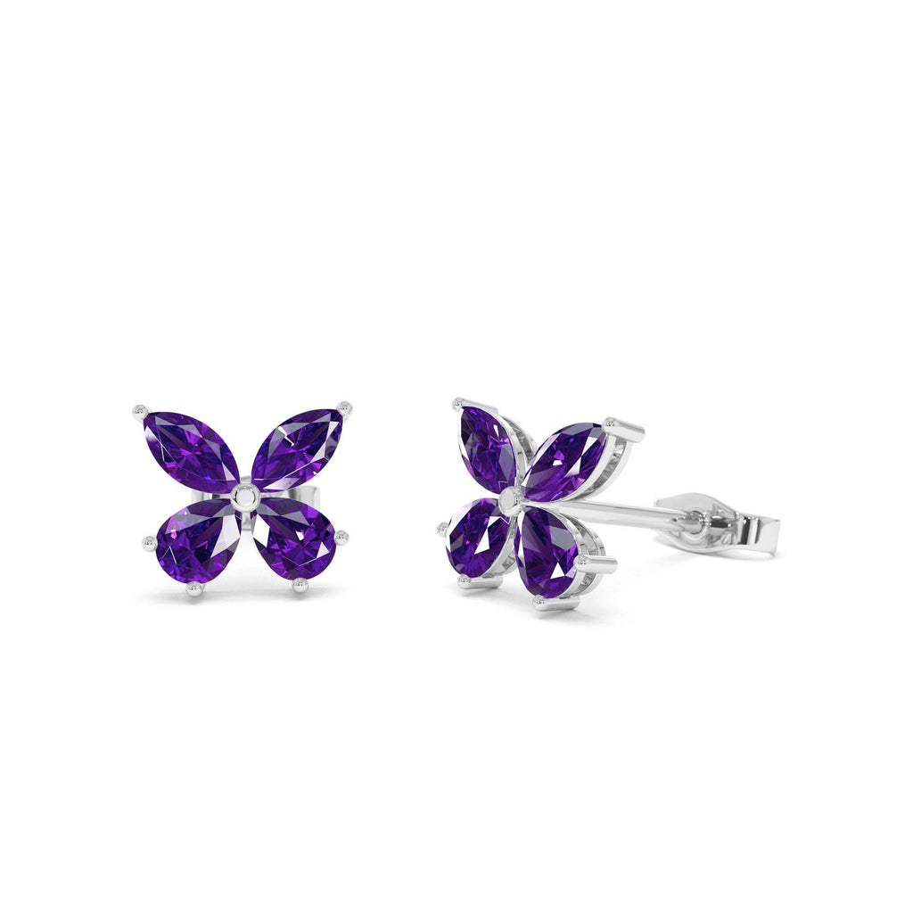 Amethyst Butterfly Stud Earrings in 14K Gold — view 3