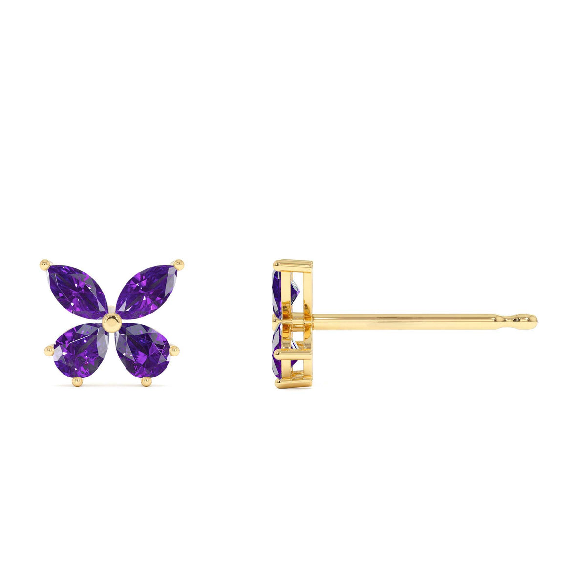 Amethyst Butterfly Stud Earrings in 14K Gold — view 2