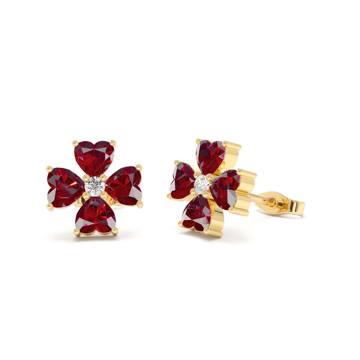 Garnet Four Leaf Clover Studs in 14K Gold — view 1