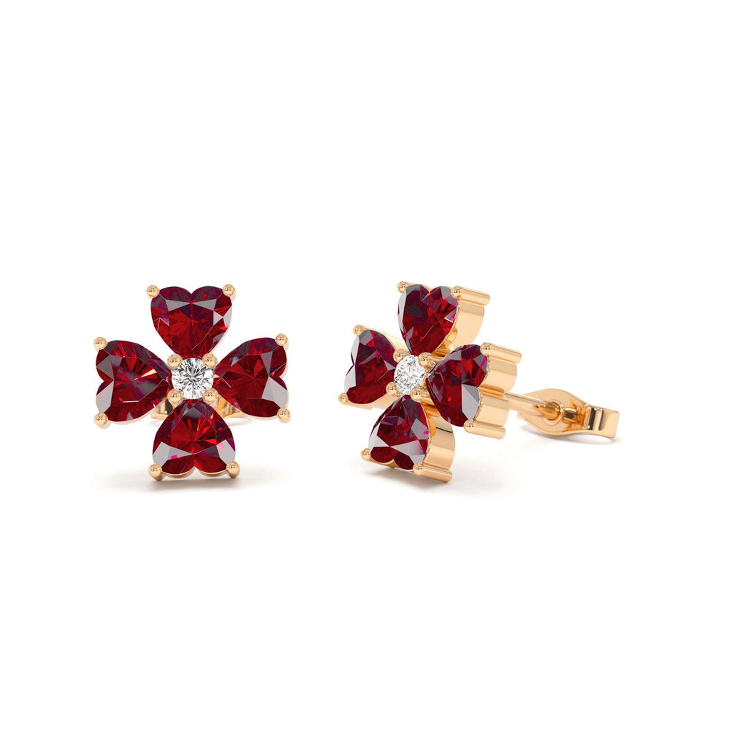 Garnet Four Leaf Clover Studs in 14K Gold — view 4