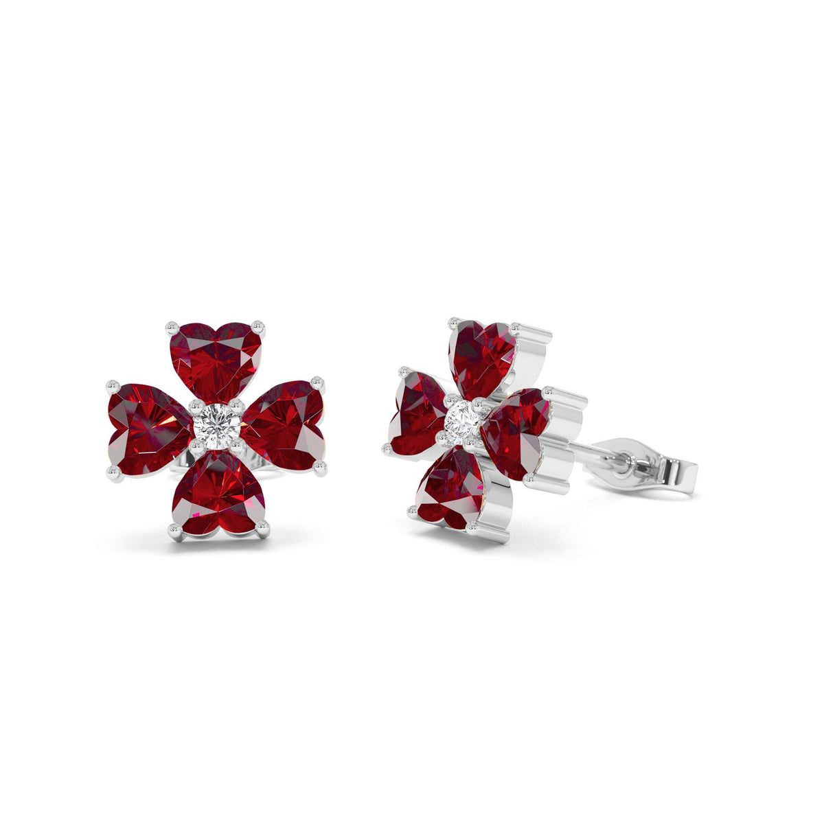 Garnet Four Leaf Clover Studs in 14K Gold — view 3