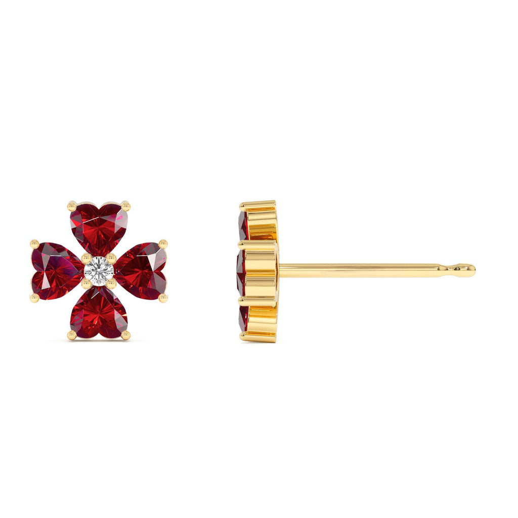 Garnet Four Leaf Clover Studs in 14K Gold — view 2