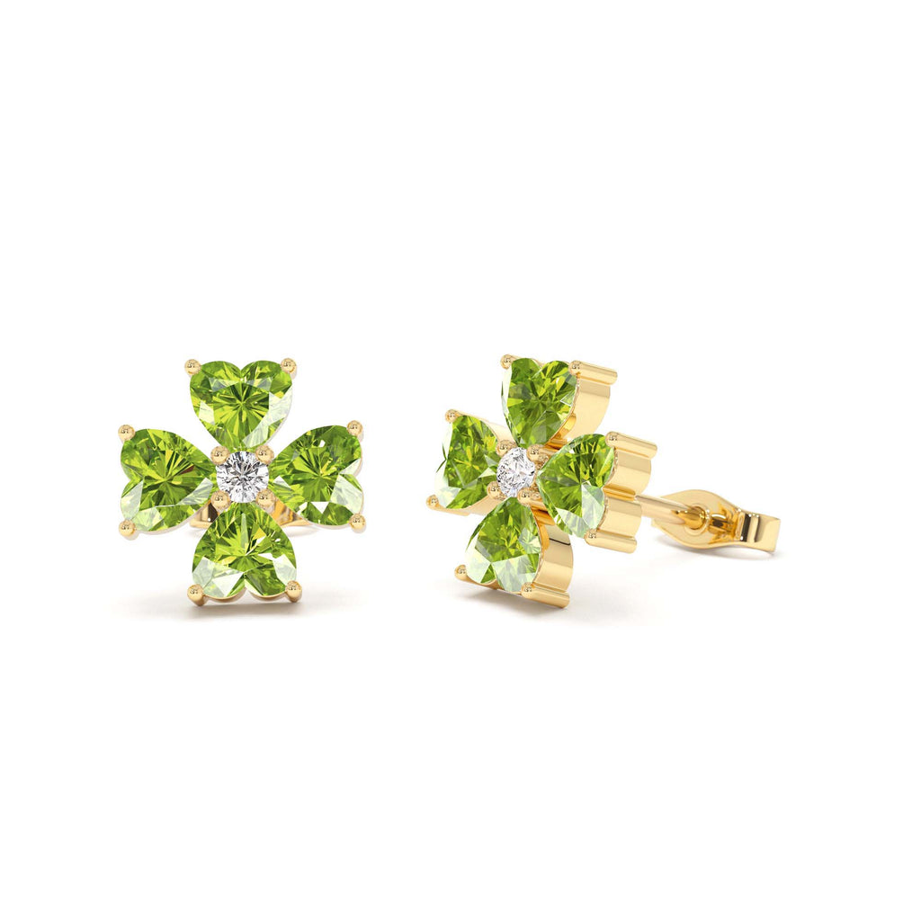 Peridot Four Leaf Clover Studs in 14K Gold — view 1