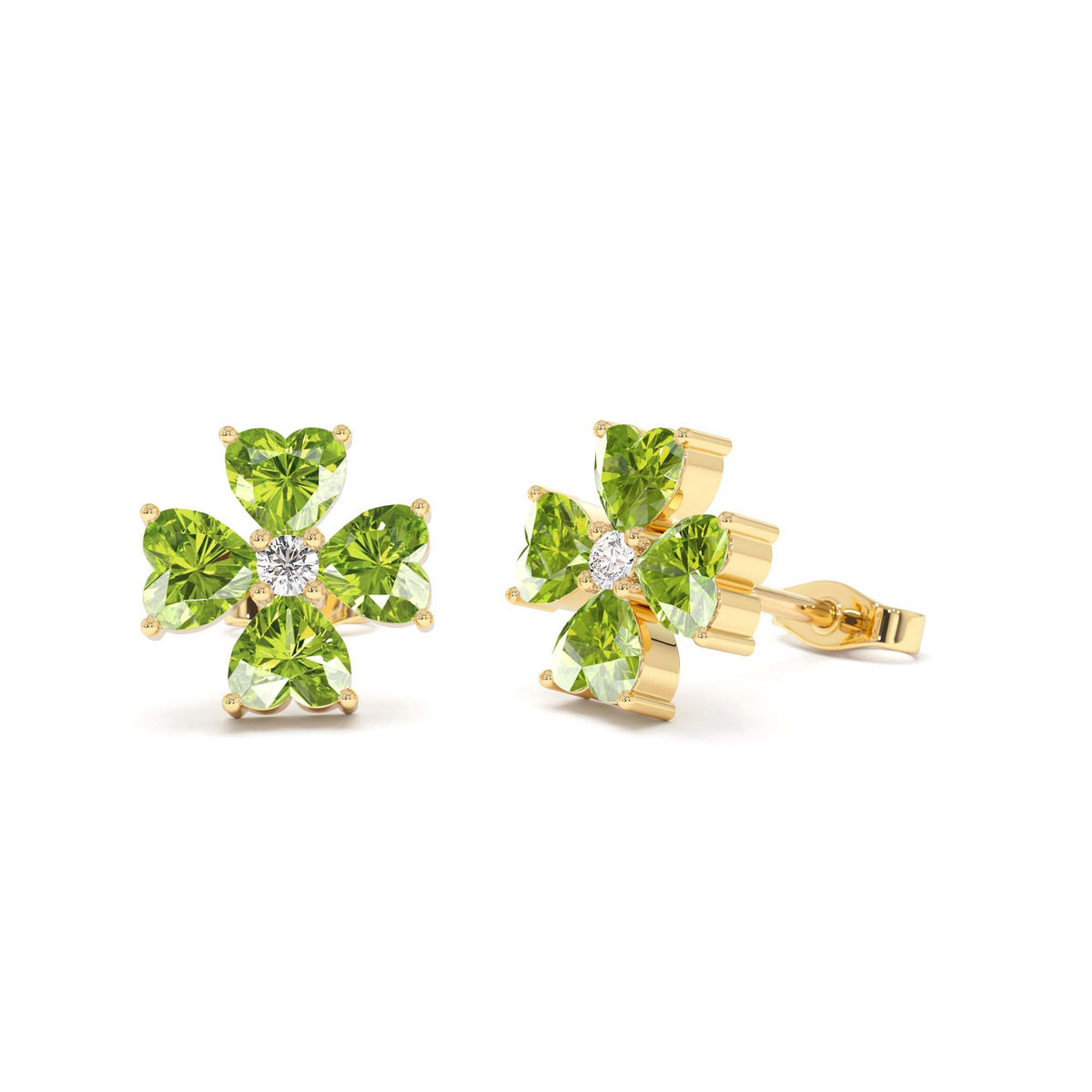 Peridot Four Leaf Clover Studs in 14K Gold — view 1