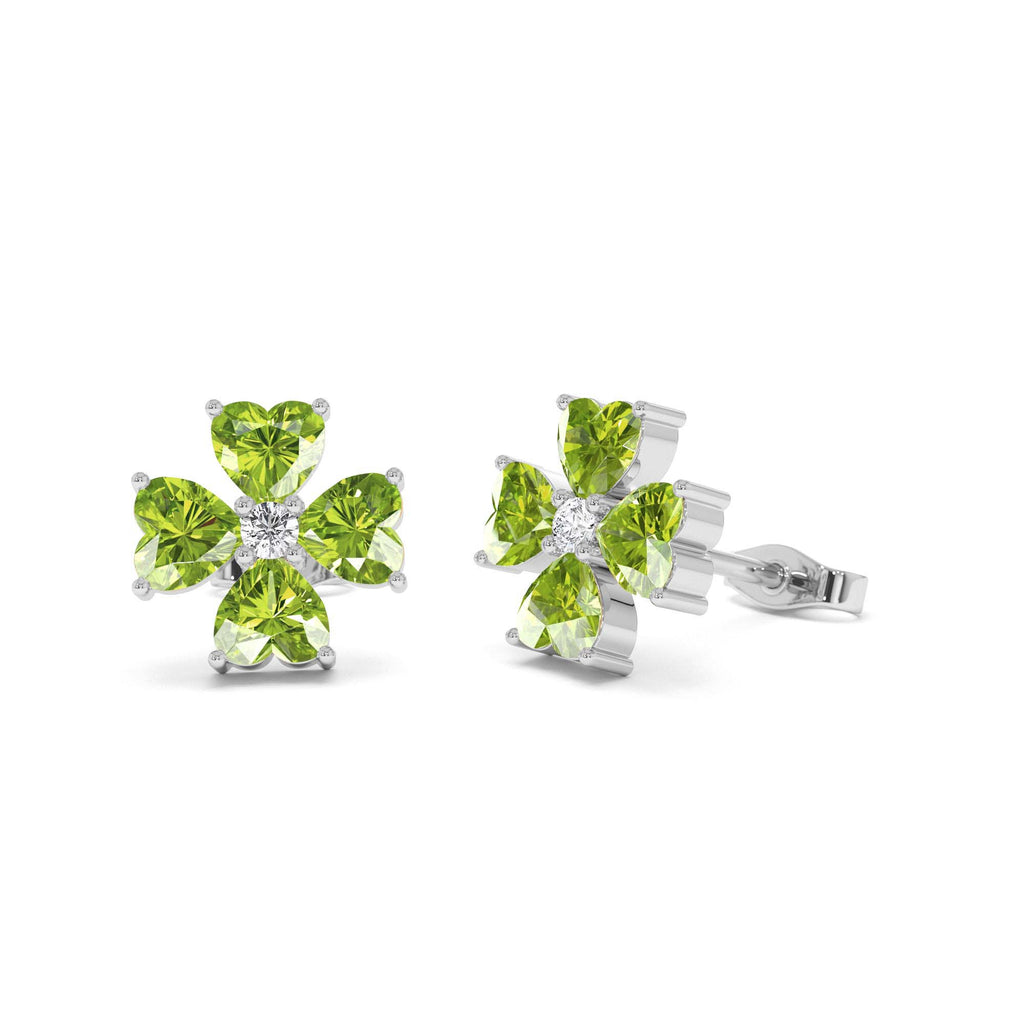 Peridot Four Leaf Clover Studs in 14K Gold — view 3