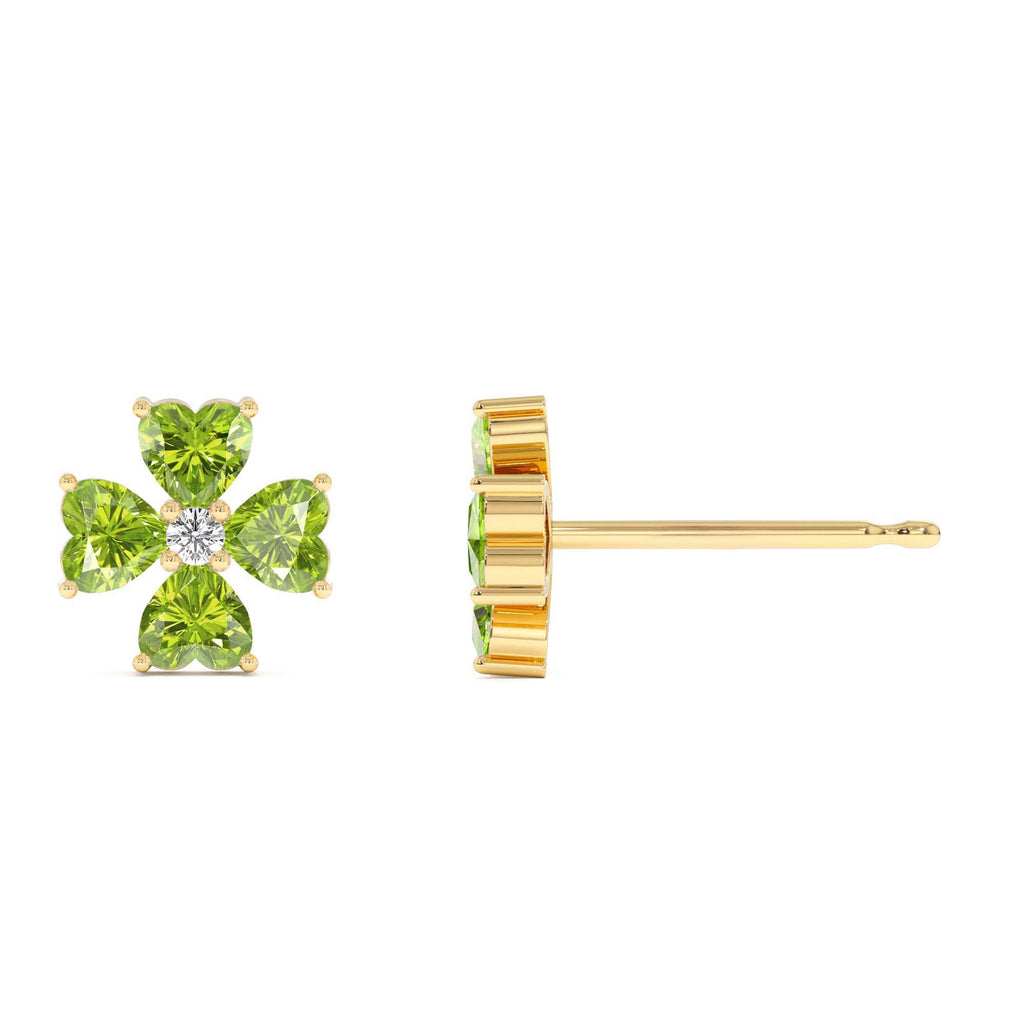 Peridot Four Leaf Clover Studs in 14K Gold — view 2